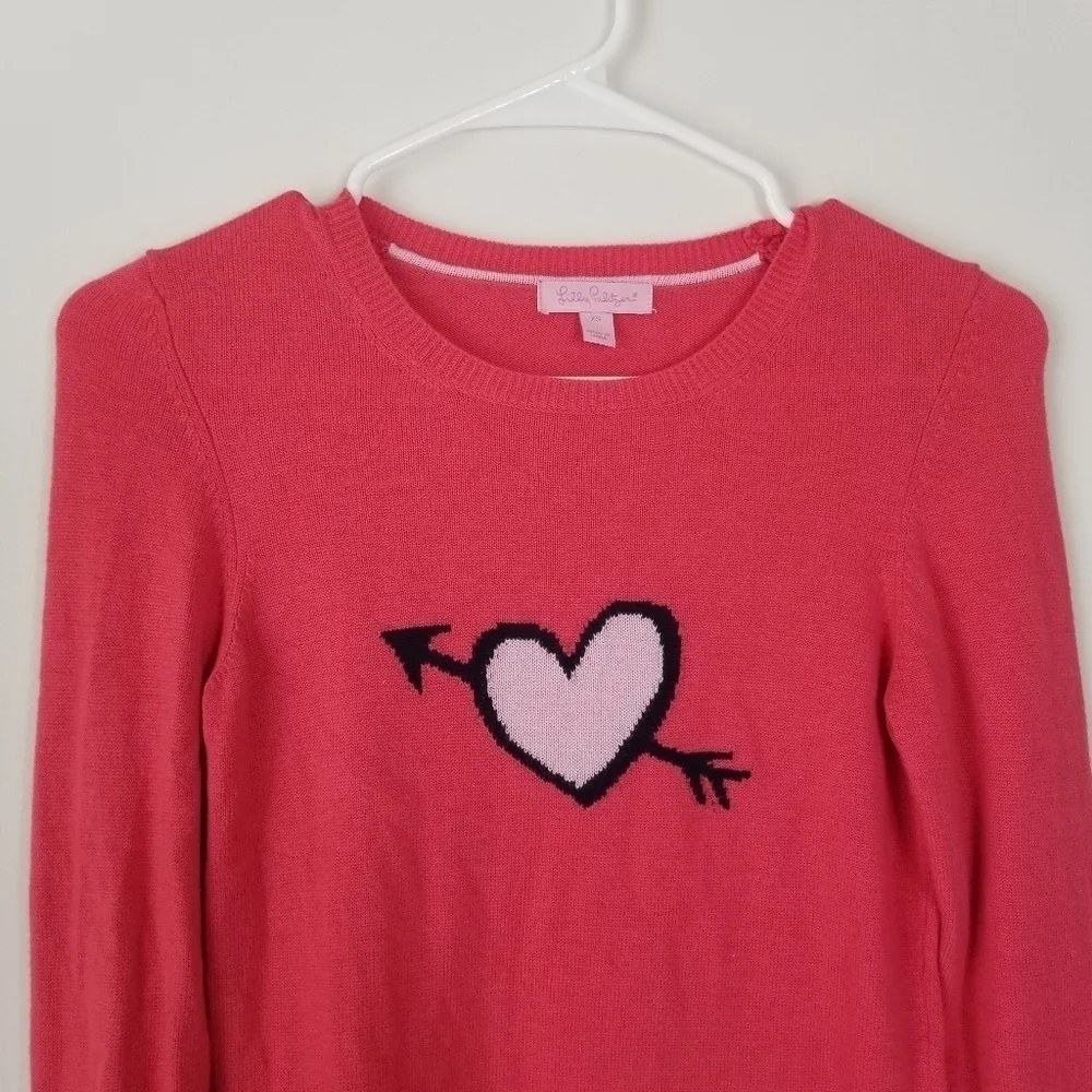Lilly Pulitzer Pink Heart Print Wool Blend Long Sleeve Sweater Size XS - Picture 11 of 12